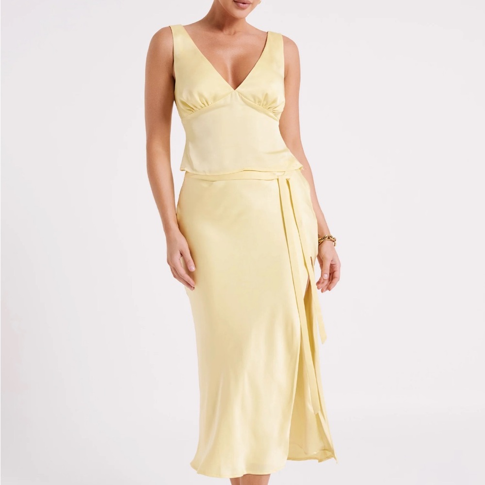 Top & Bottom! Edie Satin Midi Skirt With Tie, Edie Satin Top - Yellow
